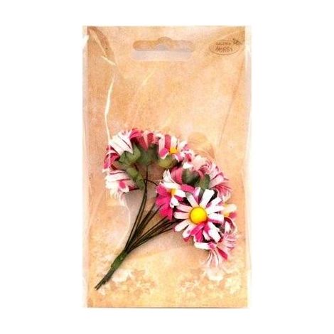 Margaritas de tela rosas y blancas de 2 cm, 12 unidades