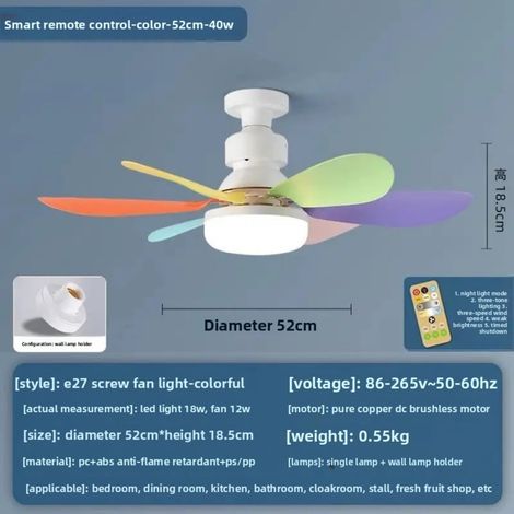 Luminaire ventilateur de plafond à 6 pales E27 avec télécommande combinaison ventilateur et lampe de plafond ventilateur floral couleur 40W changement de trois couleurs modèle avec télécommande avec d