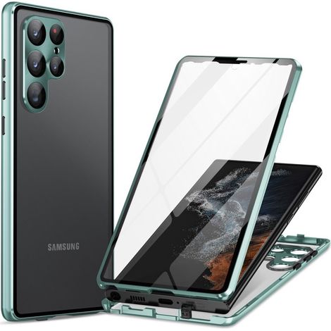 Custodia magnetica a doppio vetro per Samsung Galaxy S24 Ultra, verde (1/2)