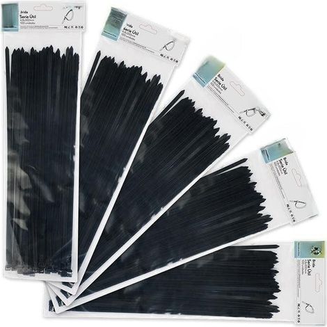Lot de 100 serre-câbles noirs 4,8 x 200 mm, nylon 66, résistants et durables, pour attacher, organiser et sécuriser les câbles et objets.