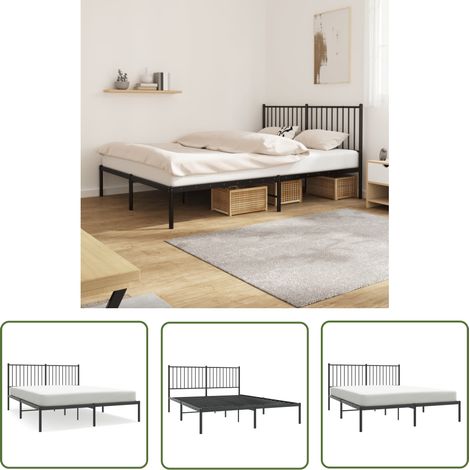The Living Store Bettgestell mit Kopfteil Metall Schwarz 160x200 cm - Metallbettfundament - Doppelbett - Boxspringrahmen - Schwarzes Bettgestell - Bettrahmen Schwarz (1/5)