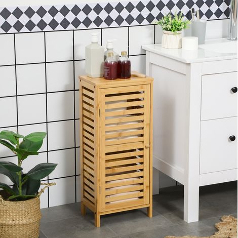 MEUBLIV Badezimmerschrank aus natürlichem Bambus 30 x 19,9 x 70 cm mit Lamellentür (1/5)