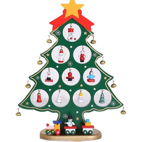 Sapin de Noël en bois à faire soi-même, cadeau de Noël, plat, 10 trous, vert --- (1/5)