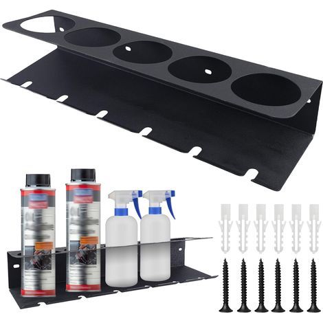 Wandregal – Spraydosenhalter – Aufbewahrung für 11 Flaschen – Kohlenstoffstahl – Werkstatt – Schwarz – 43,5 x 12 x 11 cm (1/5)
