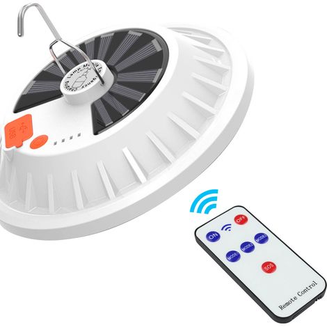 Lampe de camping solaire, lampe de camping télécommandée, rechargeable par USB, cinq modes d'éclairage, étanche pour l'extérieur, idéale pour le camping, les vendeurs ambulants et les marchés nocturne (1/5)
