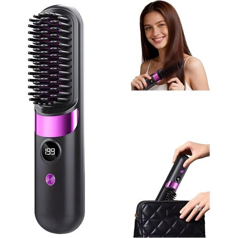 Lisseur à cheveux portable sans fil avec affichage LCD de la température, mini et à chauffage rapide, un indispensable de voyage, noir. (1/5)