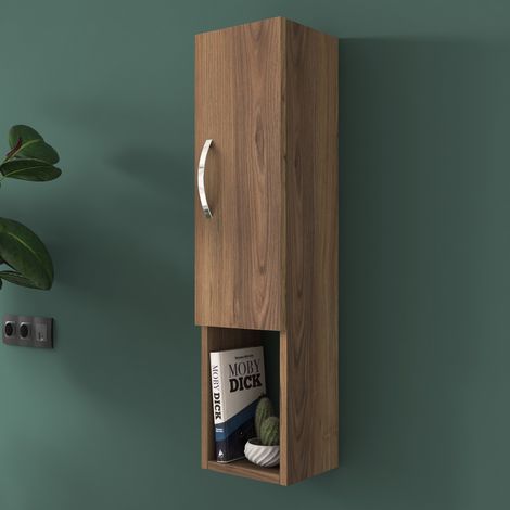 Mobile Pensile Boglione, 2 Ripiani, Un'anta, 3 Vani, 22x90h cm Marrone Noce (1/5)