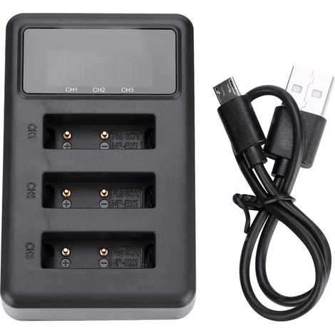3-fach USB-Ladegerät für den Akku der Sony NP-BX1 Action-Kamera – Schwarzes Zubehör (1/5)