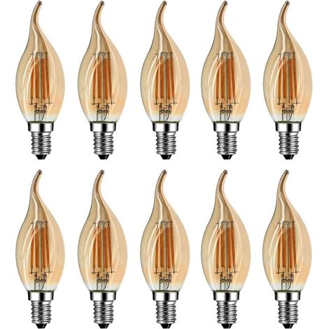 Ampoule Flamme LED E14, 4W Equivalent à Ampoule Halogène/Incandescente 40W, Blanc Chaud 2700K, Flamme Bougie LED encastrable, 360° Faisceau, IRC80, Verre marron, Lot de 10 [Classe énergétique A++] (1/5)
