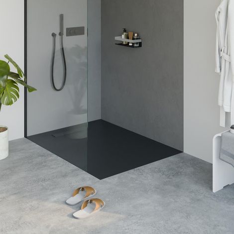 Duschwanne Bernstein LAVOA flach Mineralguss Steinoptik Anthrazit matt 90x120cm