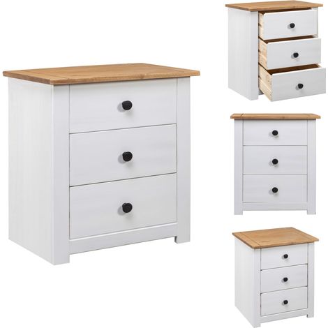 Nachttisch Weiß 46 x 40 x 57 cm Panama-Kiefer - Nachtschränkchen - Holzschrank - Sideboard - Wohnzimmerschrank - Eiche Tisch (1/5)