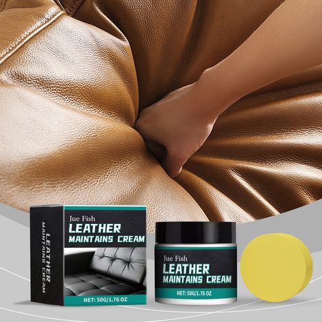 Crème d'entretien pour le cuir (meubles, bottes, manteaux, canapés) : nettoyage, entretien, polissage et soin du cuir – 50 g + éponge (1/5)