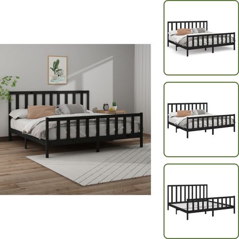Massivholzbett Schwarz Kiefer 200x200 cm - Massivholzbette - Kiefernbett - Doppelbett - Schwarzes Bett - Modernes Bett (1/5)