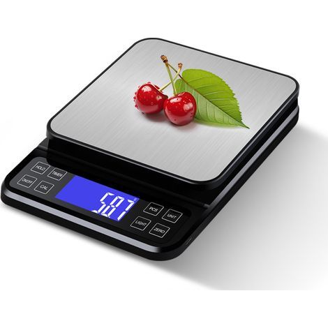 Noir et Argent Balance de cuisine grande taille, précision de 0,1 g, balance de boulangerie de 5 kg fonction pourcentage, rechargeable par USB (1/5)