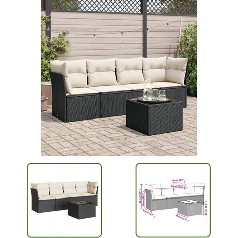 The Living Store 5-tlg. Garten-Sofagarnitur mit Kissen Schwarz Poly Rattan - Gartenmöbel - Esszimmergarnituren - Outdoor Möbel - Lounge Set - Rattan Sofa (1/3)