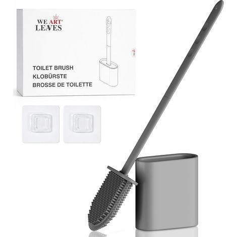 Brosse Toilettes WC Silicone avec Support - Brosse WC Silicone Plate, sous Le Rebord - Brosse WC Murale sans Perçage - Rinçable, sans Gouttes - Porte Brosse WC Suspendu, Lot de 1, Gris (1/5)
