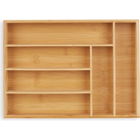 Relaxdays – Rangement à couverts en bambou naturel – 6 compartiments – Dimensions H 5 x L 25,5 x P 35,5 cm – Rangement pour ustensiles de cuisine (1/5)