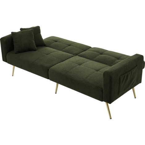 Clic-Clac 2 Plazas en Tela Sherpa con Respaldo Ajustable, 2 Bolsillos Laterales y 2 Cojines, Verde Antiguo (1/5)