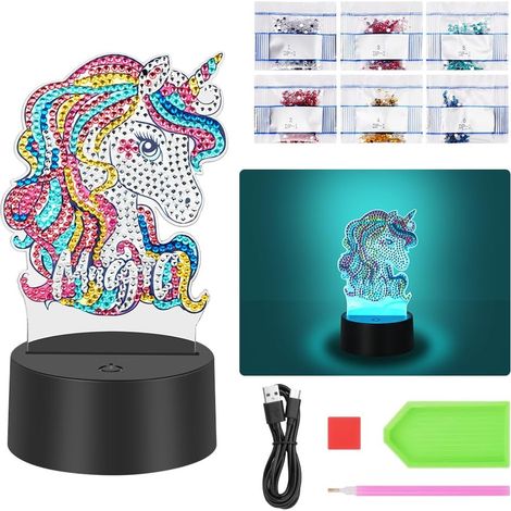 5D Diamond Painting Lampe, Licorne LED Creatif Diamand Painting Kit de Bricolage Veilleuse, 7 Couleurs Veilleuse, pour Chambre Décor, Cadeaux Anniversaire (1/5)