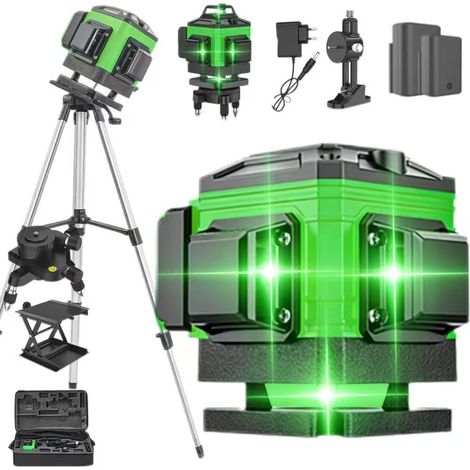 Niveau laser vert à 12 lignes, nivellement automatique 4D, outil laser à réticule horizontal et vertical à 360°, rechargeable, IP54. (1/5)
