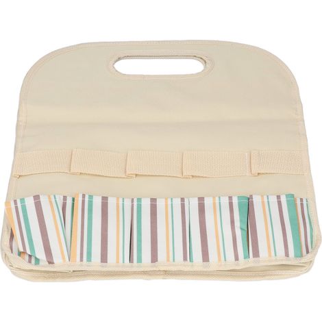 Sac à outils de jardin, sac de rangement à plusieurs compartiments, organisateur pour une utilisation intérieure et extérieure, coutures rayées kaki (1/5)