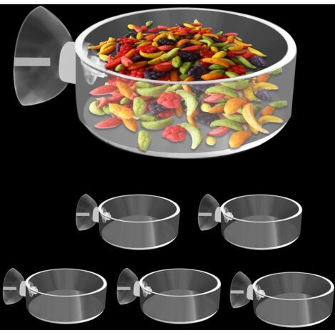 Sollbry Mangeoire pour crevettes d'aquarium avec ventouse en verre - Bol rond transparent - Plateau d'alimentation pour animaux de compagnie - Bol en verre pour reptiles (6 pièces) (1/5)