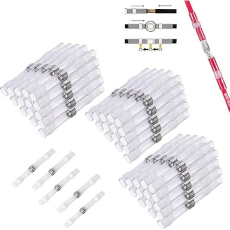 Joints de fil soudés et scellés , 50 joints bout à bout thermorétractables étanches, bornes de fil, joints bout à bout isolés marins (blanc transparent) (1/5)