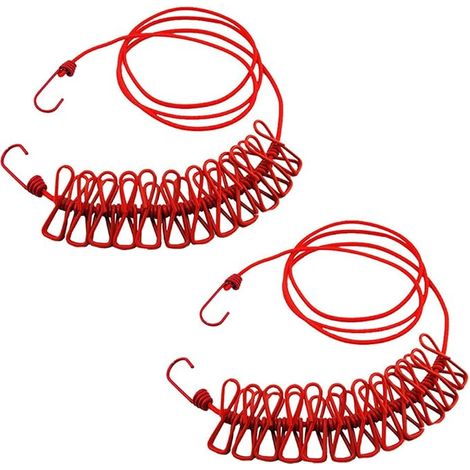 2 stendibiancheria a forma di ombrello con 12 mollette, portatili, estensibili, con rotelle regolabili, ideali per viaggi/campeggio, asciugatura vestiti, per interni ed esterni, colore rosso. (1/4)