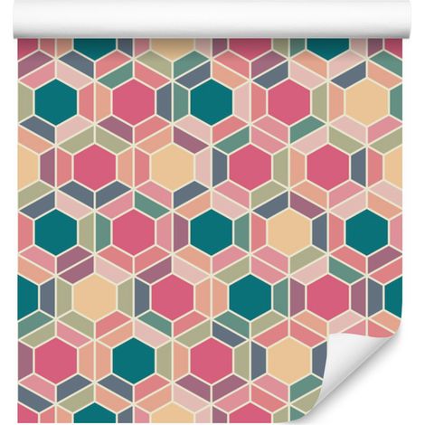Carta da parati con motivo geometrico retrò colorato per soggiorno e camera da letto, 50x1000 cm (1/5)