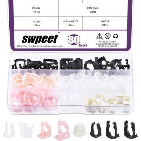 Sortiment mit 80 Kraftstoffschlauchschellen, 3/8", 5/16", 8 Ausführungen, perfekter Ersatz, kompatibel mit 9,5-mm-Ford-Kraftstoffleitungen (1/5)