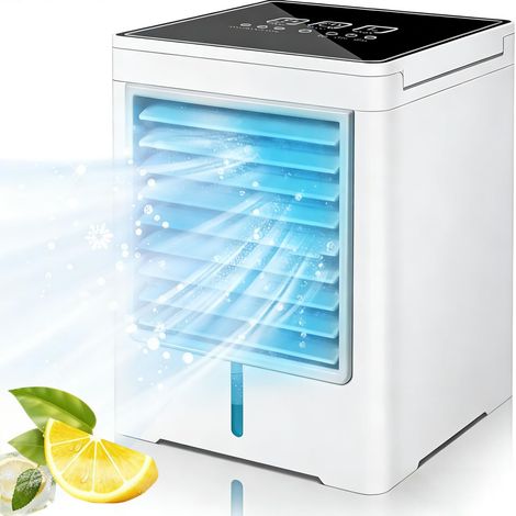 Climatiseur mobile sans tuyau d'évacuation, 470 ml, refroidisseur d'air avec refroidissement à eau, ventilateur USB silencieux avec 3 niveaux, minuterie et écran tactile, climatiseur mobile pour (1/5)
