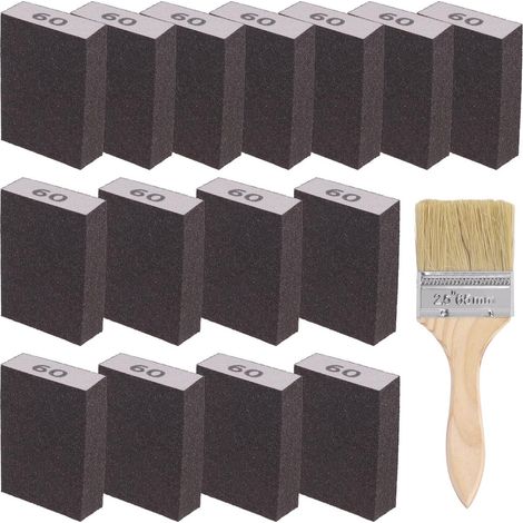 Lot de 16 éponges de ponçage grain 60 – 15 pièces pour travail du bois et polissage des cloisons sèches, réutilisables (1/5)