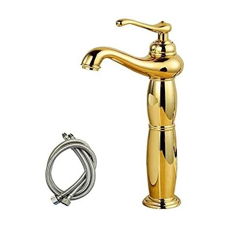 haut robinets salle de bains laiton robinetterie mitigeur lavabo-Robinet de salle de bain or-Mitigeur monocommande-Eau froide et chaude (1/5)