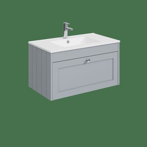 Balterley Butterton 800mm Wall Hung 1 Drawer Unit with Minimalist Basin 1 Tap Hole - Satin Grey