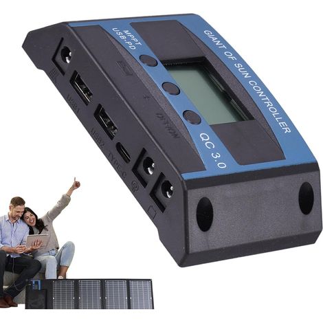 Contrôleur de charge solaire Contrôleur Panneau LCD 2 Ports USB Régulateur De Panneau Solaire 12V-24V Régulateur Batterie Intelligent Pour Camping-Car, Caravane, Bateau, Maison, Camping (1/5)