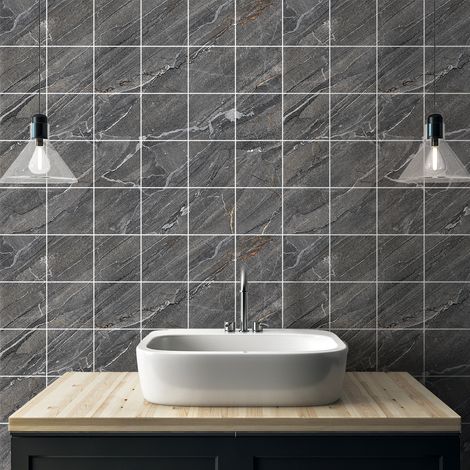 Sticker Mural Carrelage adhésif Cuisine Salle de Bain - 30 STICKERS CARRELAGES MARBRE GRIS DE MELLIEHA - 30stickers10x10cm (1/4)