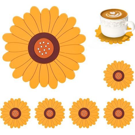 Silikonuntersetzer mit Blumenmuster, 6er-Set, niedlich, rutschfest und abwaschbar (1/5)