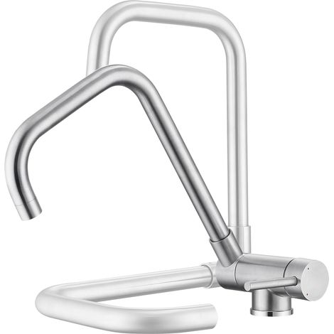 Mitigeur Cuisine Rabattable, Robinet Pliable 2 Fonctions, Bec Orientable 180° pour Évier sous Fenêtre, Rotatif 360°, Mélangeur Inox (1/5)