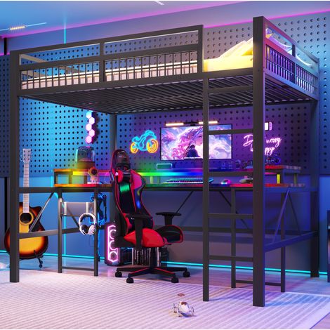 Letto a soppalco 140x200 con scrivania e LED OKMYHOME (1/5)