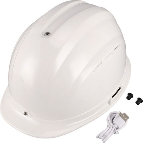 Ortviai Casque de sécurité blanc pour chantier avec double ventilateur solaire, massage et refroidissement, 8000 mAh