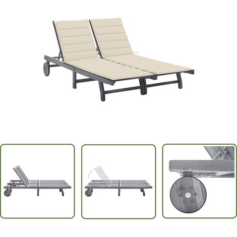 The Living Store 2-Personen-Sonnenliege mit Auflage Grau Akazie Massivholz - Holz-Sonnenliege - Gartenliege - Akzientliegensonnenliege - Lounge Chair - Gartenmöbel (1/5)