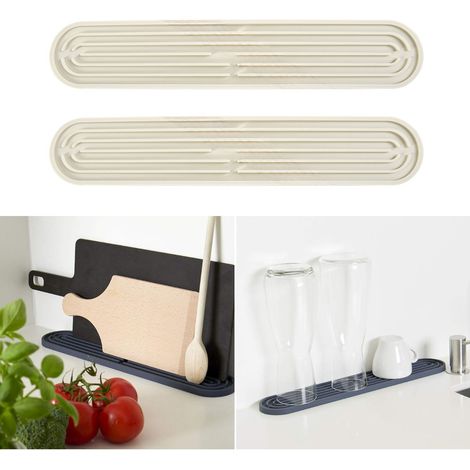 Tapis de bar séchage en étendu Vaisselle antidérapant pour verres planches à découper 2Pcs Silicone Beige (1/5)