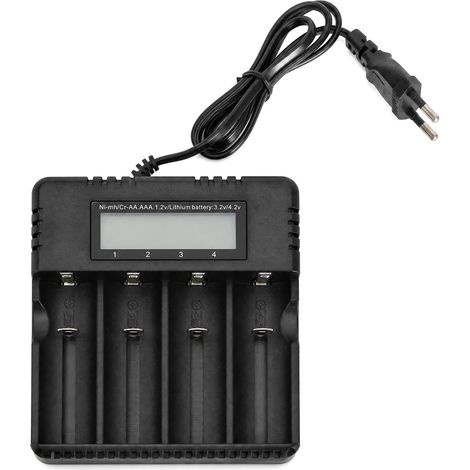 18650 LCD-Ladegerät mit 4 Steckplätzen, Ladegerät für 3,7-V-Li-Ionen-Akkus (18650), kompatibel mit 14500-, 16340-, 26650- und 26700-Akkus, mit Überlade- und Kurzschlussschutz (1/5)