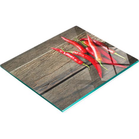 Piatto decorativo multifunzionale in vetro con motivo peperoncini, 60x52 cm, per cucina. (1/5)