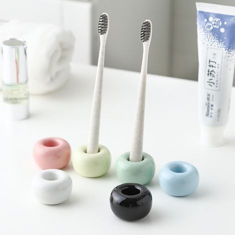 Set di accessori per il bagno, 2 pezzi di mini contenitori porta spazzolini in ceramica fatti a mano per coppie (rosa) (1/3)