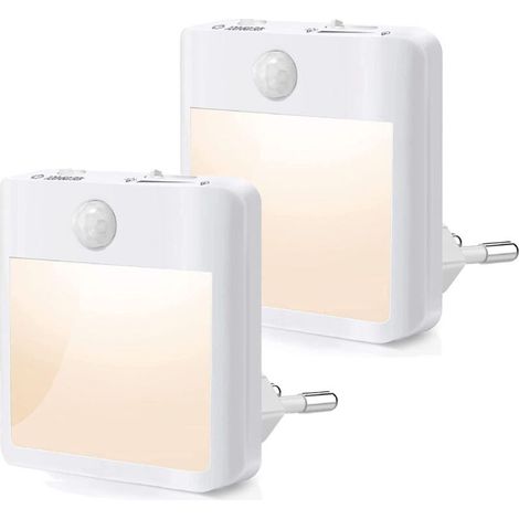 Two plug-in nightlights, dimmable LED sensor lights, 3500K warm white light, suitable for bedrooms, hallways, kitchens, and living rooms [Energy Efficiency Rating A] (1/5)