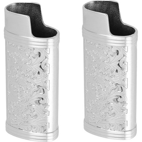 2Pcs Coque pour Briquet en Alliage de Zinc, Design Rétro, Étui Portable Réutilisable pour Voyage et Plein Air, Argenté (1/5)