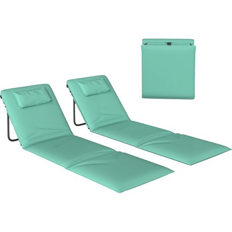 Lot 2 Tapis de Plage Pliables, Dossier Réglable 124x53x37-50 cm, Beige (1/5)