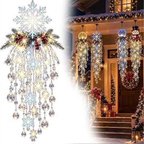 Guirlande lumineuse de Noël en cascade de cristaux, décoration suspendue 3D avec perles de cristal en cascade et lumière LED chaude pour décorer votre maison pendant les fêtes. (1/4)