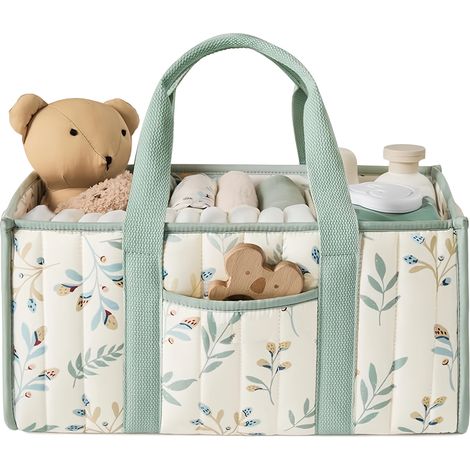 【YD】Panier de rangement portable avec poignées robustes, bleu clair et blanc, en polyester, pour coffre de voiture ou maison (1/5)